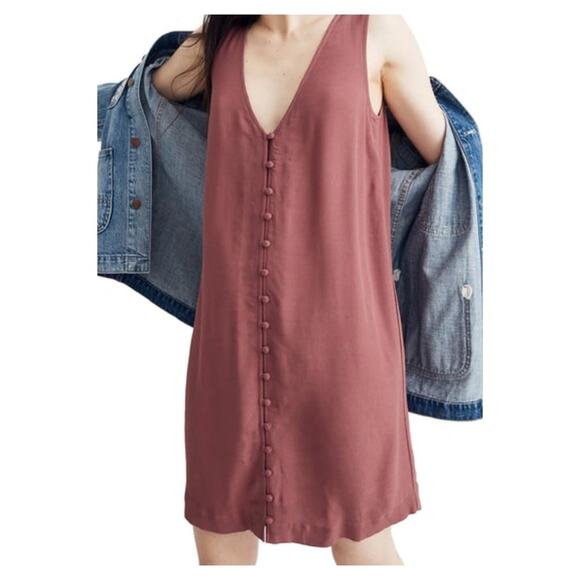 NWT Madewell Button Front Mini Dress M Autumn Berry - Picture 1 of 7